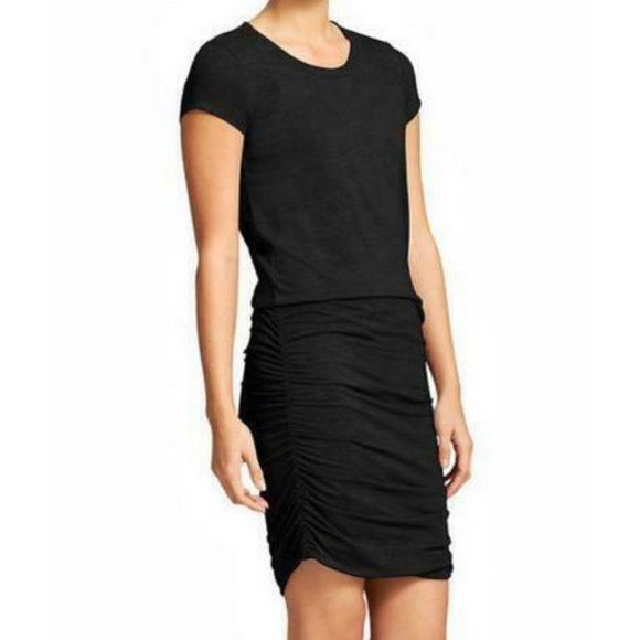 black ruched t shirt dress